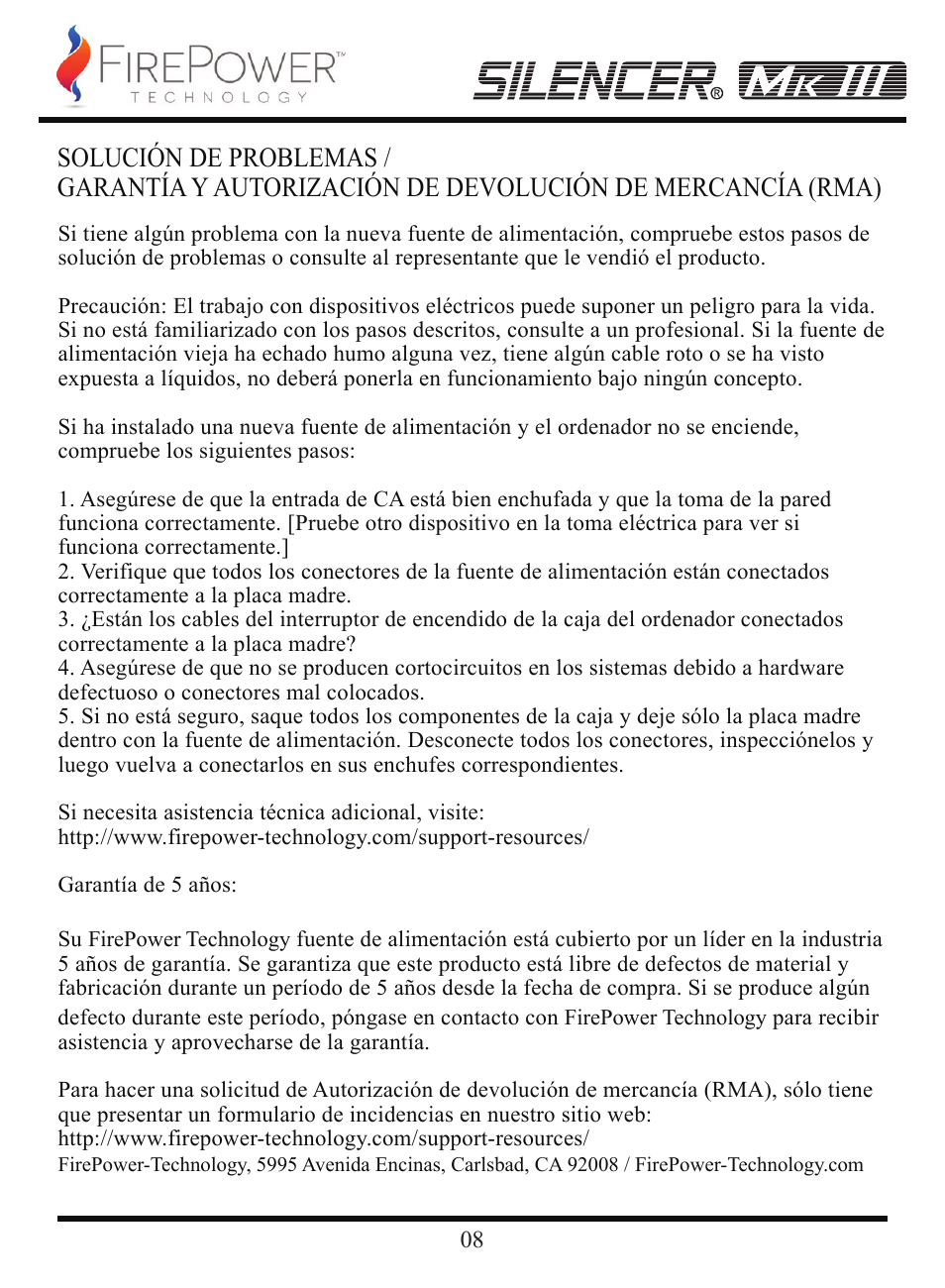 Instalación del nueva fuente de alimentación | FirePower Technology MK3S600 User Manual | Page 9 / 19