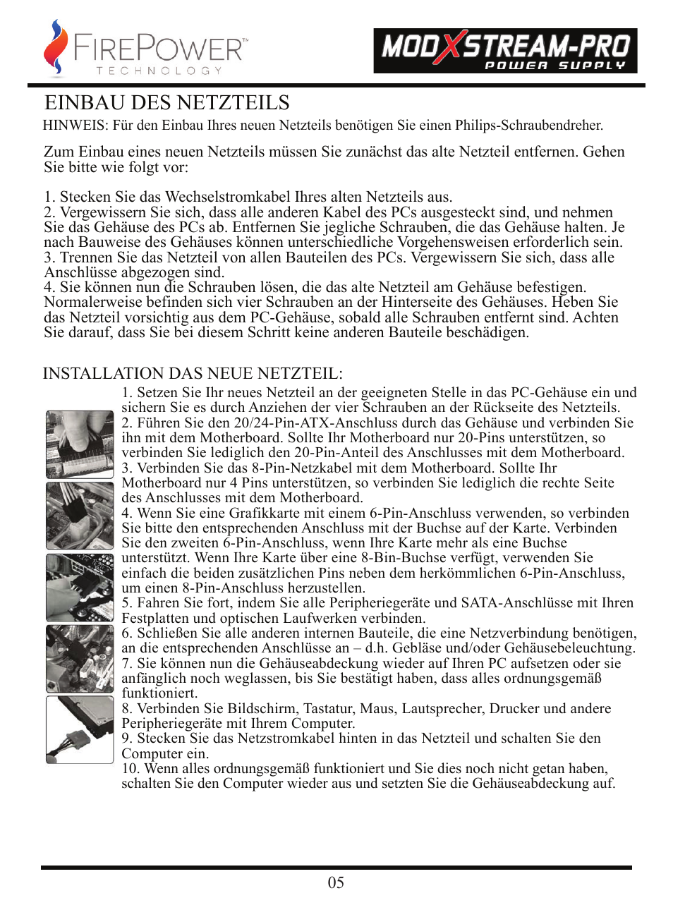 Einbau des netzteils | FirePower Technology 700MXSP User Manual | Page 6 / 19