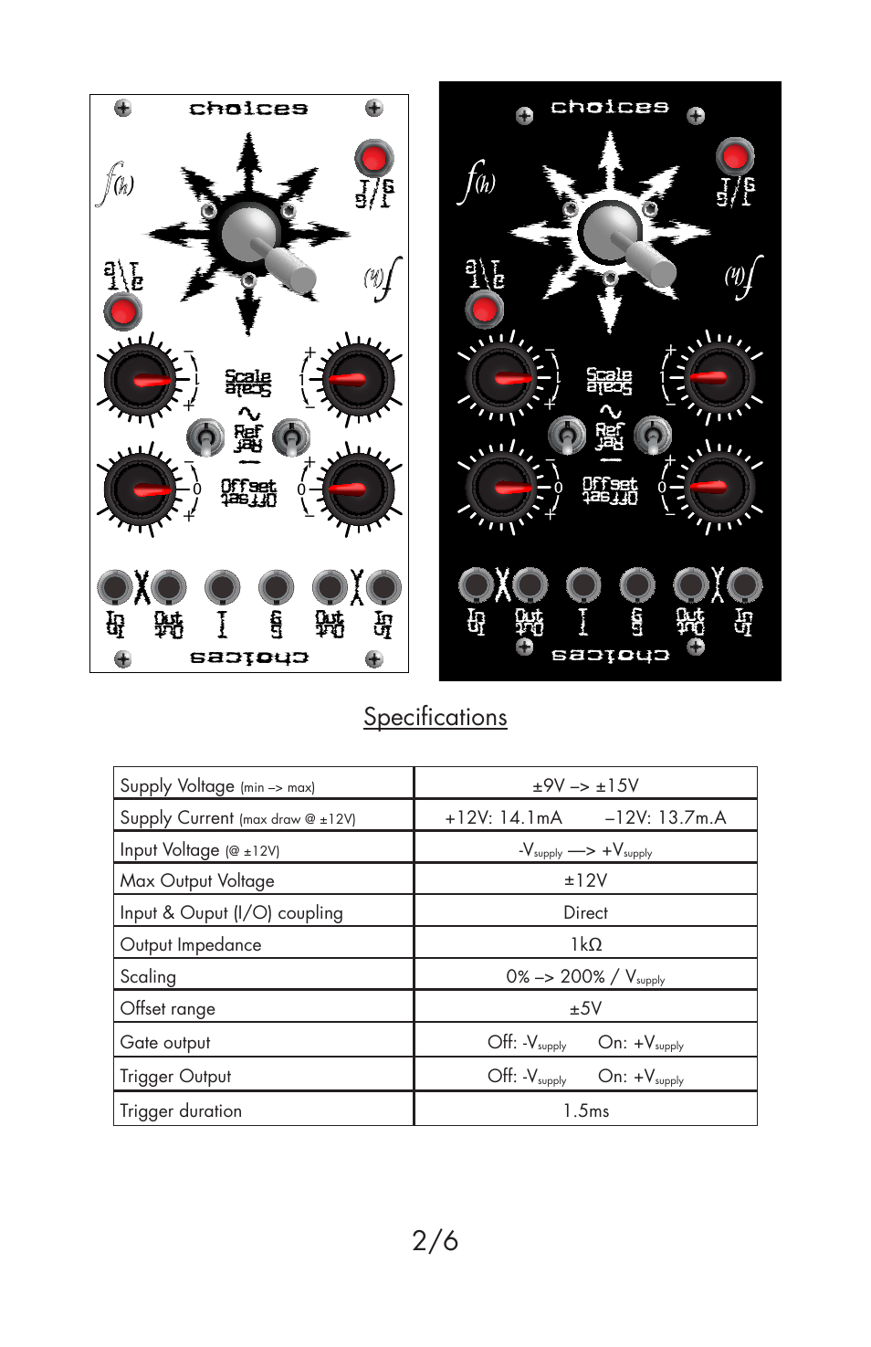 Specifications | Flight of Harmony Choices User Manual | Page 2 / 6