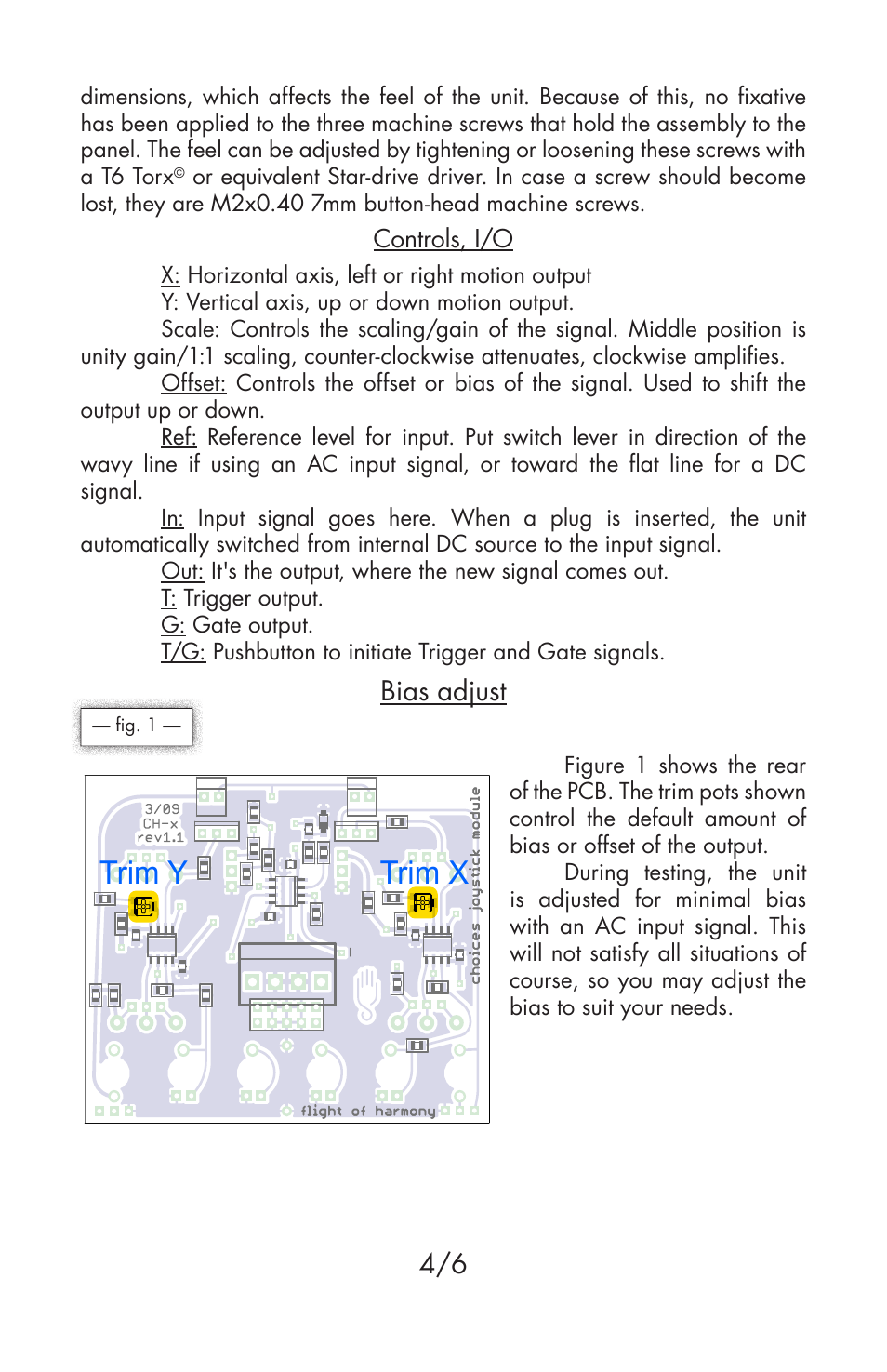 Trim x trim y, Bias adjust | Flight of Harmony Choices User Manual | Page 4 / 6