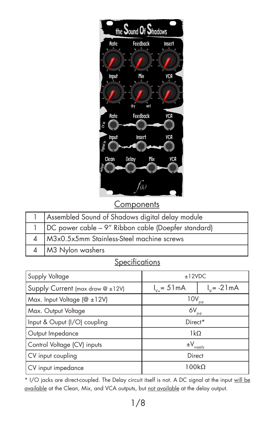 Components, Specifications | Flight of Harmony Sound of Shadows rev1.0 User Manual | Page 2 / 9