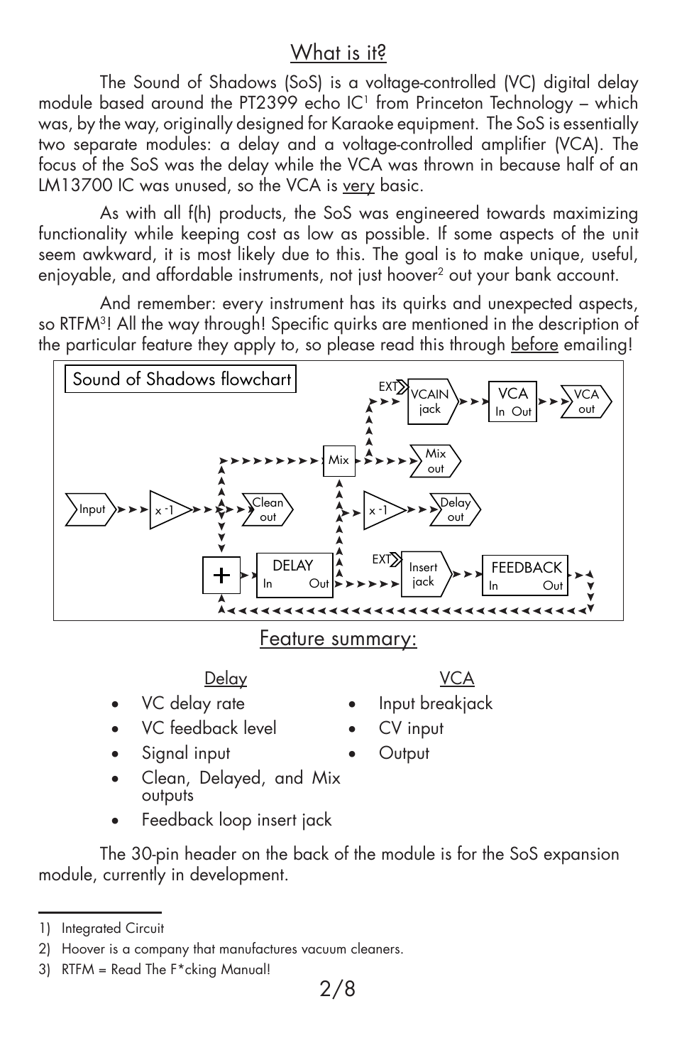 What is it, Feature summary | Flight of Harmony Sound of Shadows rev1.0 User Manual | Page 3 / 9