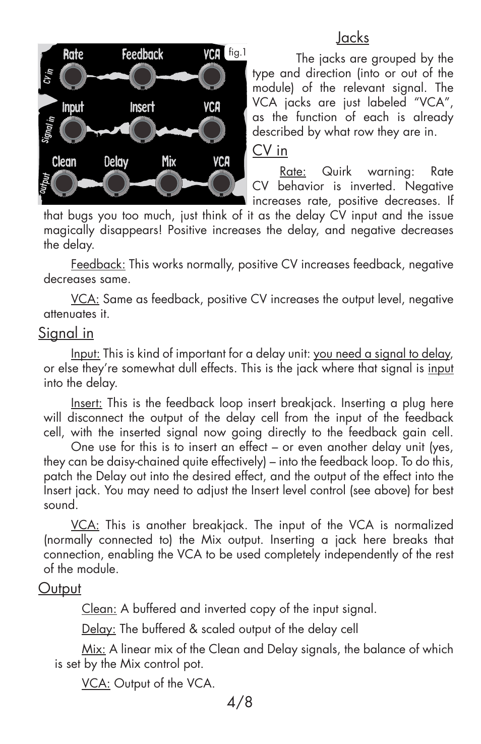 4/8 jacks, Cv in, Signal in | Output | Flight of Harmony Sound of Shadows rev1.0 User Manual | Page 5 / 9