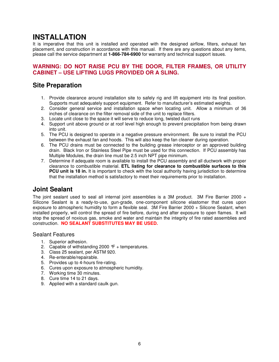 Installation, Site preparation, Joint sealant | FloAire PCU Filtration User Manual | Page 6 / 24