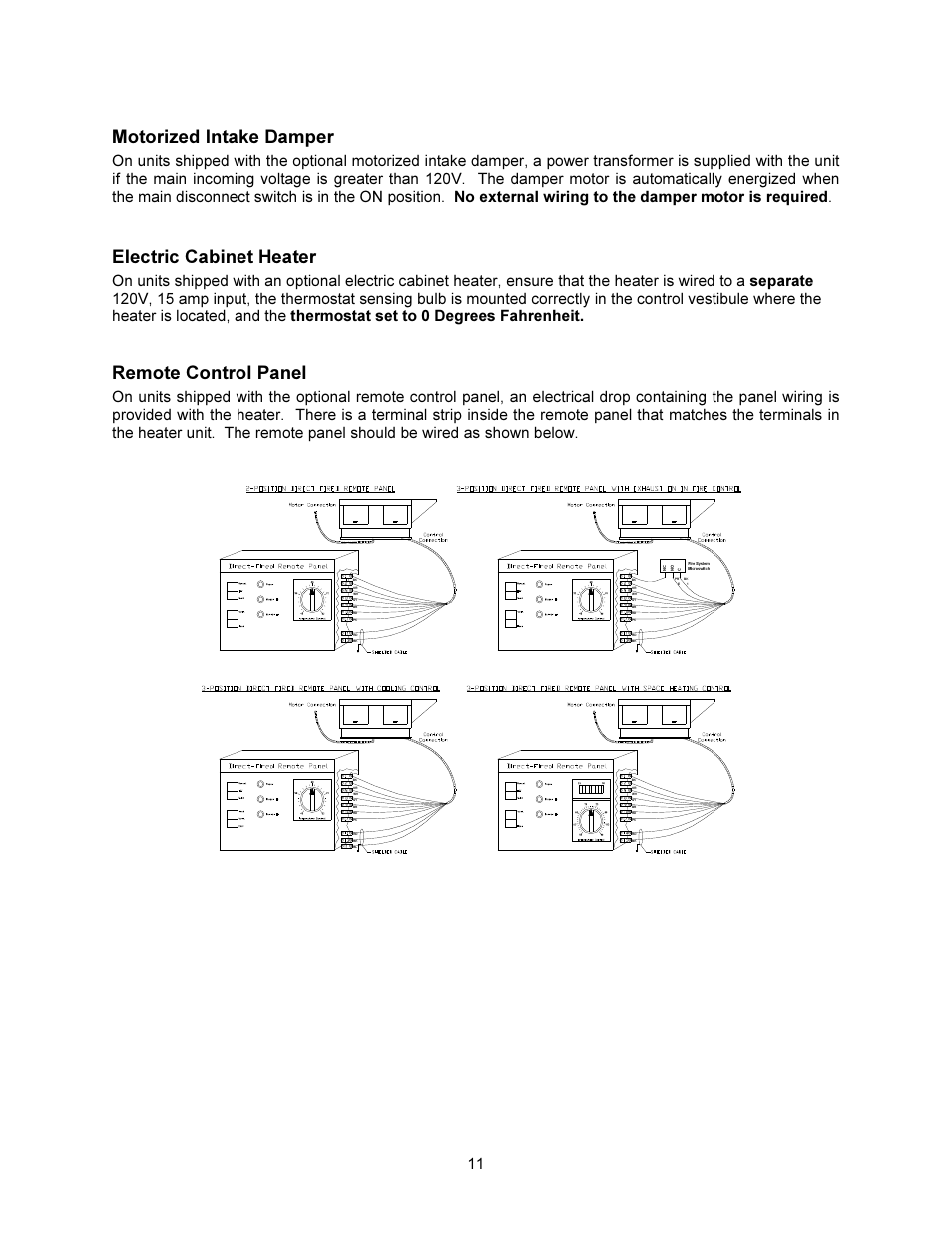 Motorized intake damper, Electric cabinet heater, Remote control panel | FloAire Compact Direct Fired Heater User Manual | Page 11 / 32