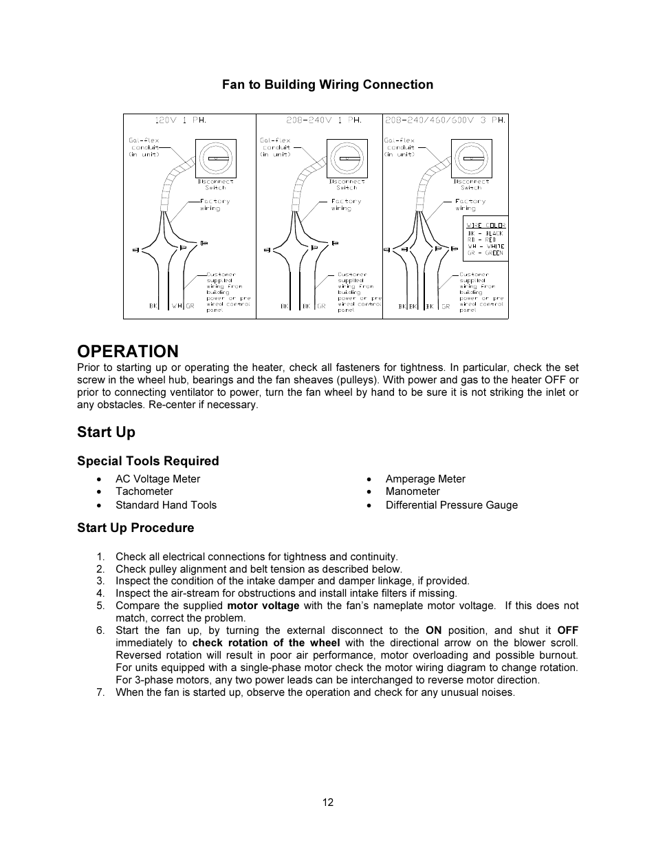 Operation, Start up | FloAire Compact Direct Fired Heater User Manual | Page 12 / 32