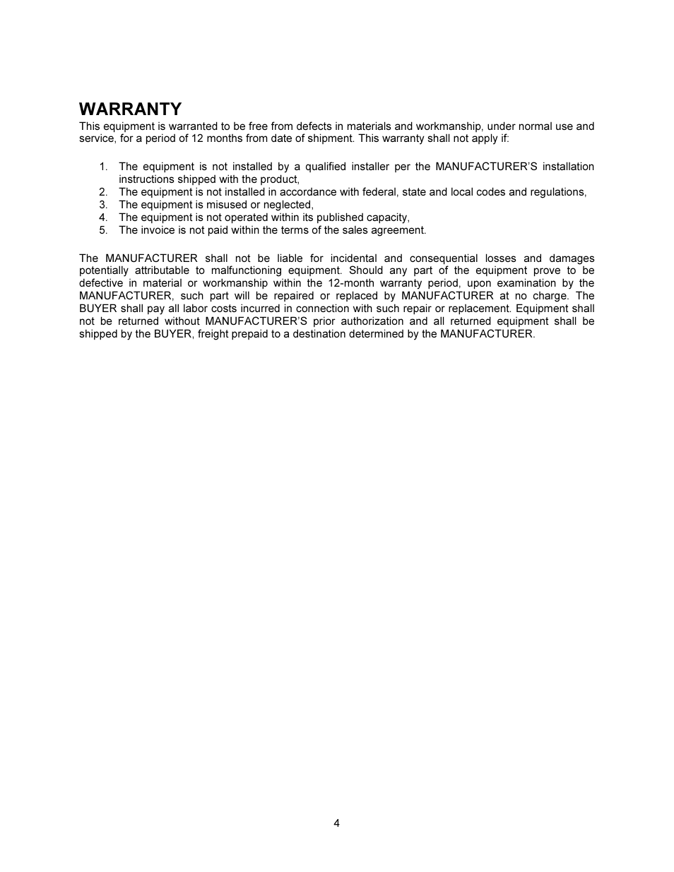 Warranty | FloAire Compact Direct Fired Heater User Manual | Page 4 / 32