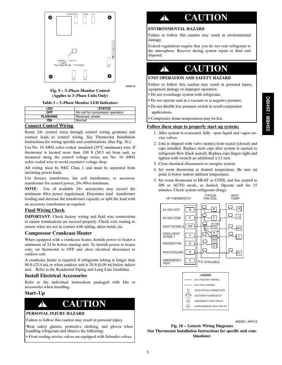 Caution, Compressor crankcase heater, Install electrical accessories | Start--up | FloAire 25HBC User Manual | Page 5 / 10