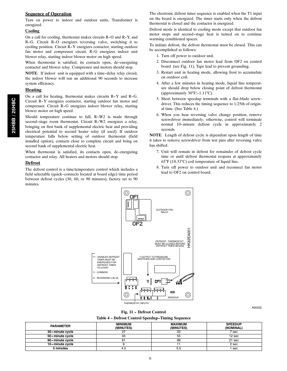 Sequence of operation, Heating, Defrost | 25h b b /25h b c | FloAire 25HBC User Manual | Page 6 / 10