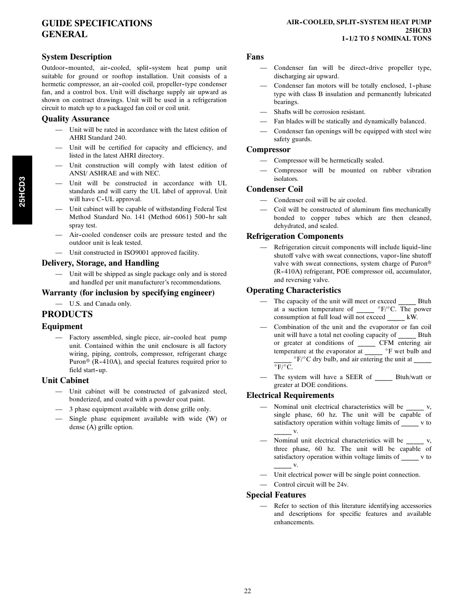 Guide specifications general, Products | FloAire 25HCD3 User Manual | Page 22 / 24