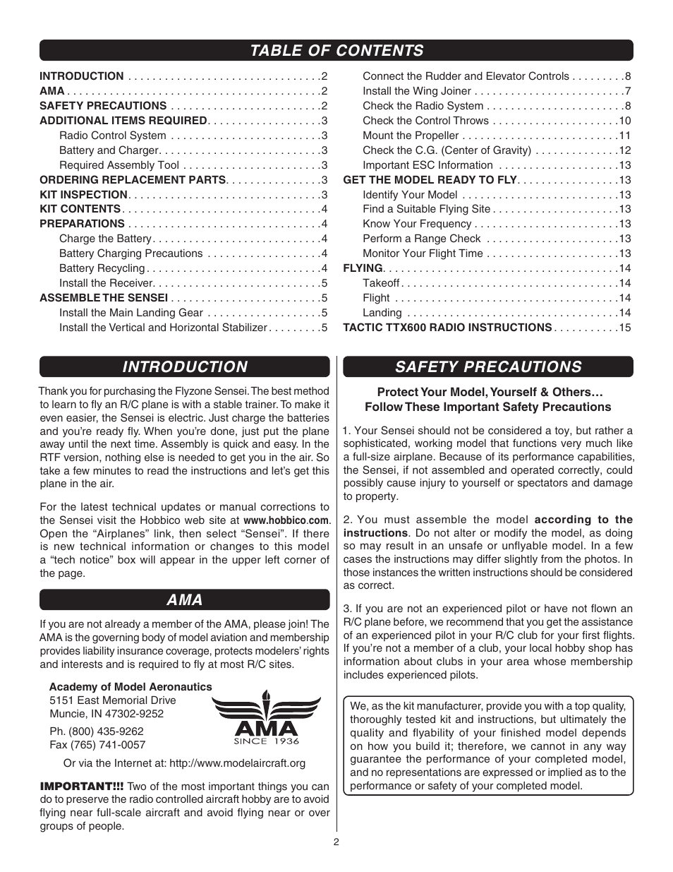 Flyzone FLZA3014 User Manual | Page 2 / 24