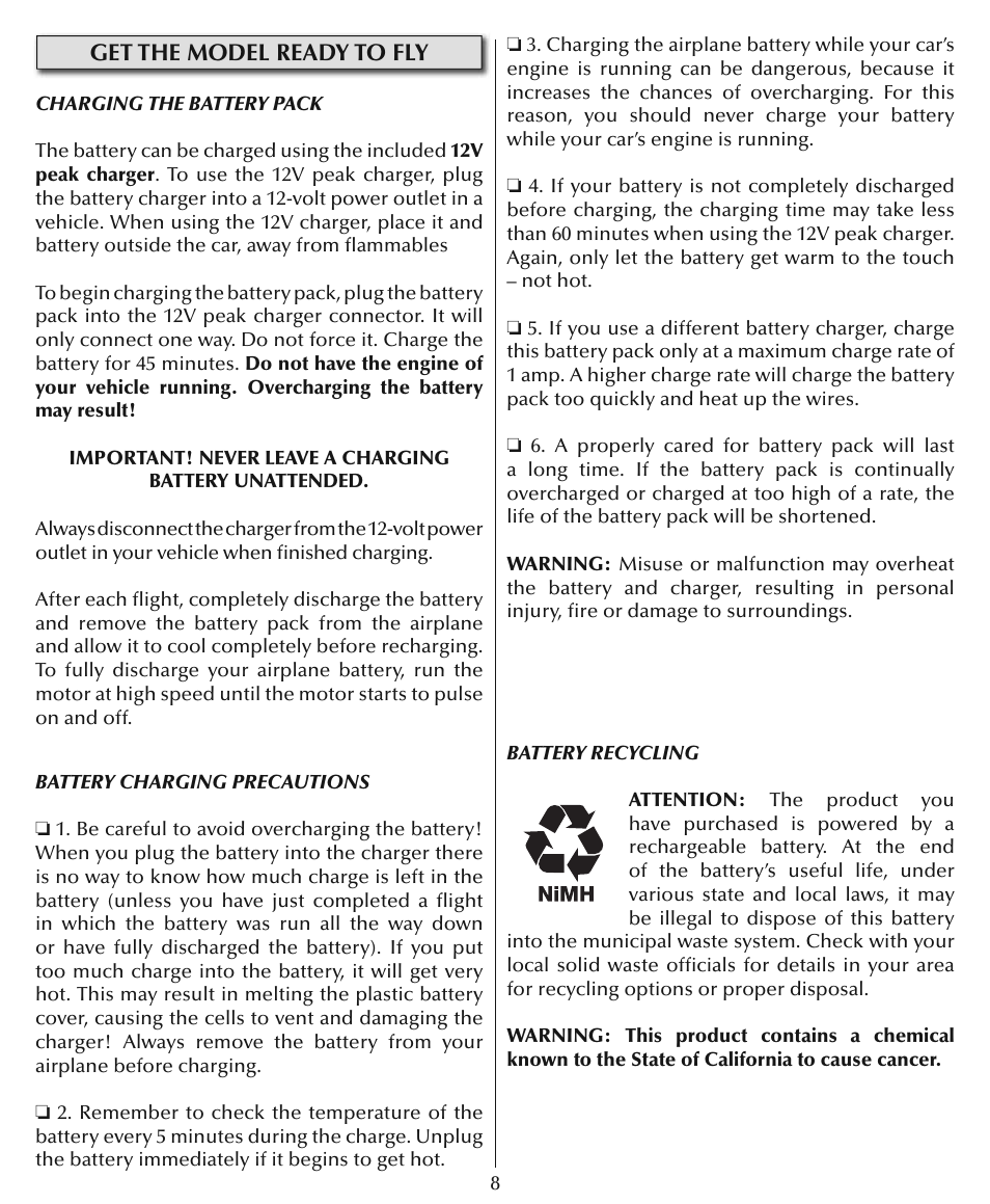 Get the model ready to fly | Flyzone HCAA27 User Manual | Page 8 / 16