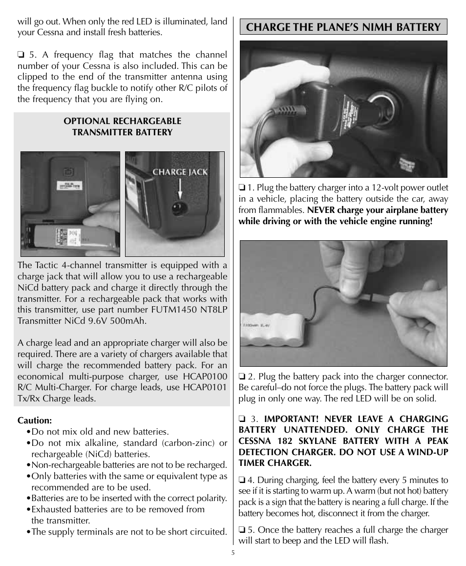 Charge the plane’s nimh battery | Flyzone HCAA23 User Manual | Page 5 / 16