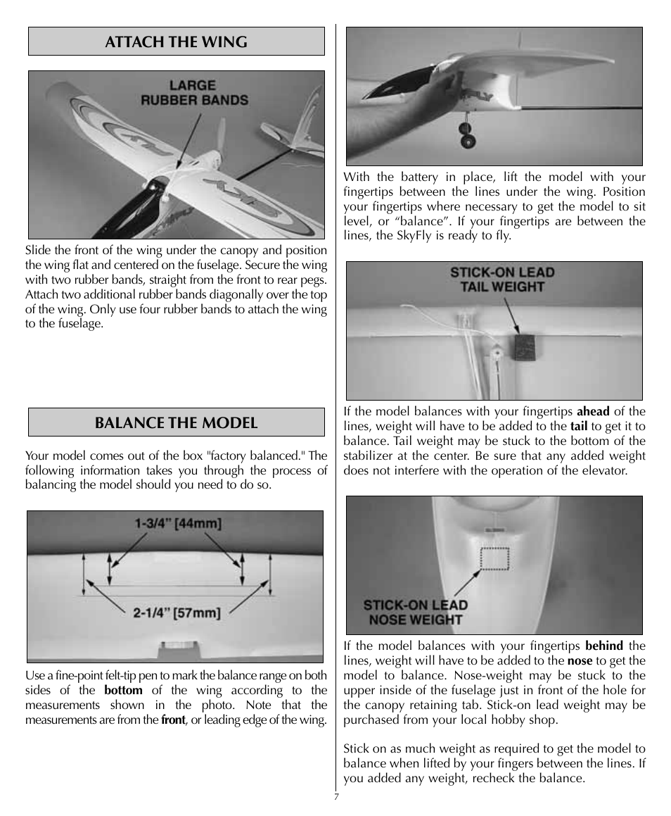 Balance the model attach the wing | Flyzone HCAA1961 User Manual | Page 7 / 12