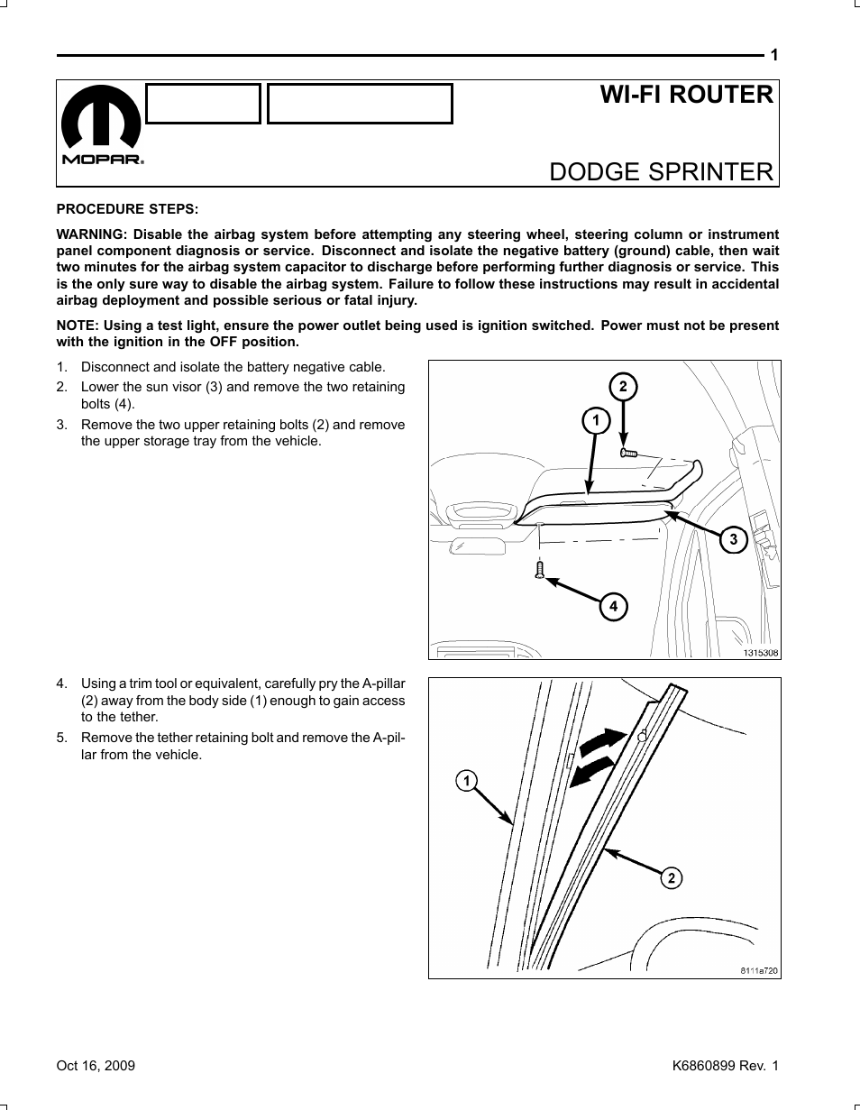 Sprinter, Wi­fi router dodge sprinter | Mopar K6860899 User Manual | Page 105 / 121