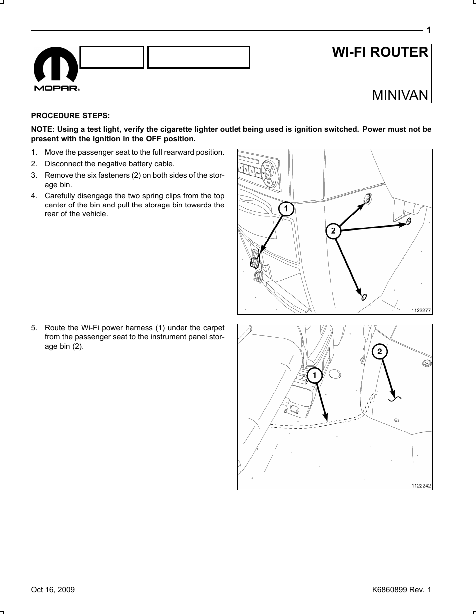 Minivan, Wi­fi router minivan | Mopar K6860899 User Manual | Page 70 / 121