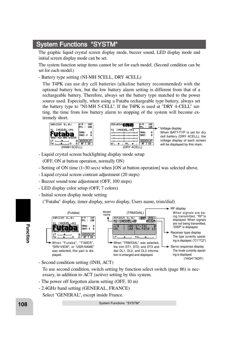 System functions "systm | Futaba 4PK 2.4GHz User Manual | Page 107 / 125