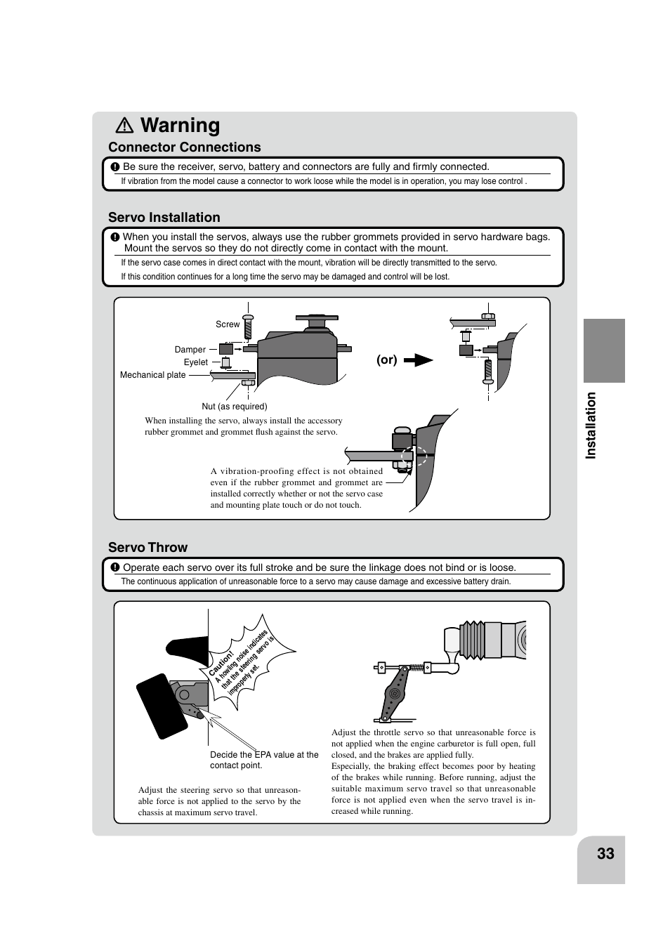 Ｎ warning, Servo throw | Futaba 4PK 2.4GHz User Manual | Page 32 / 125