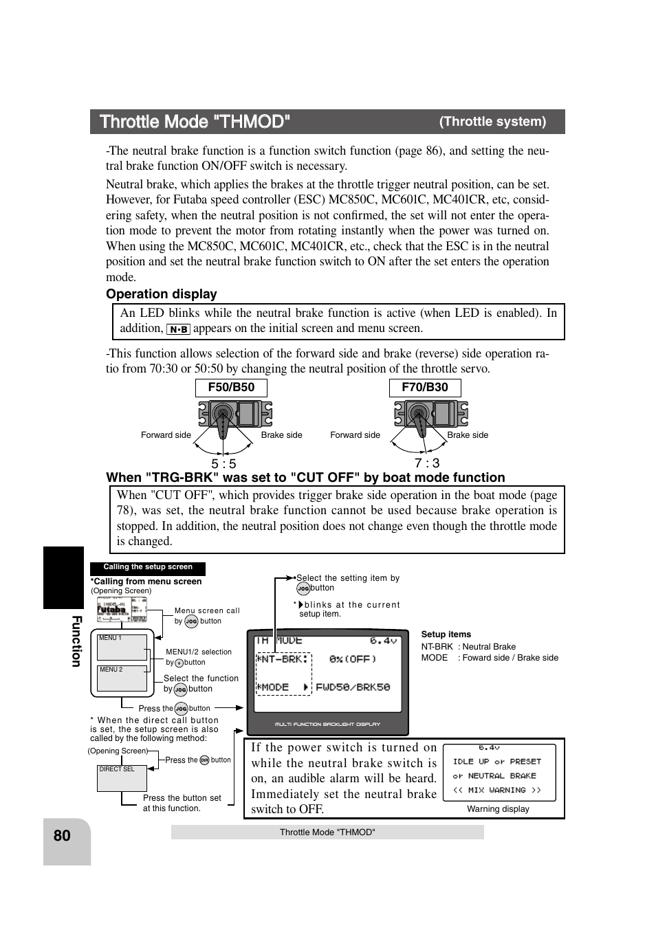 Throttle mode "thmod, Fu n c tio n, Throttle system) | Futaba 4PK 2.4GHz User Manual | Page 79 / 125