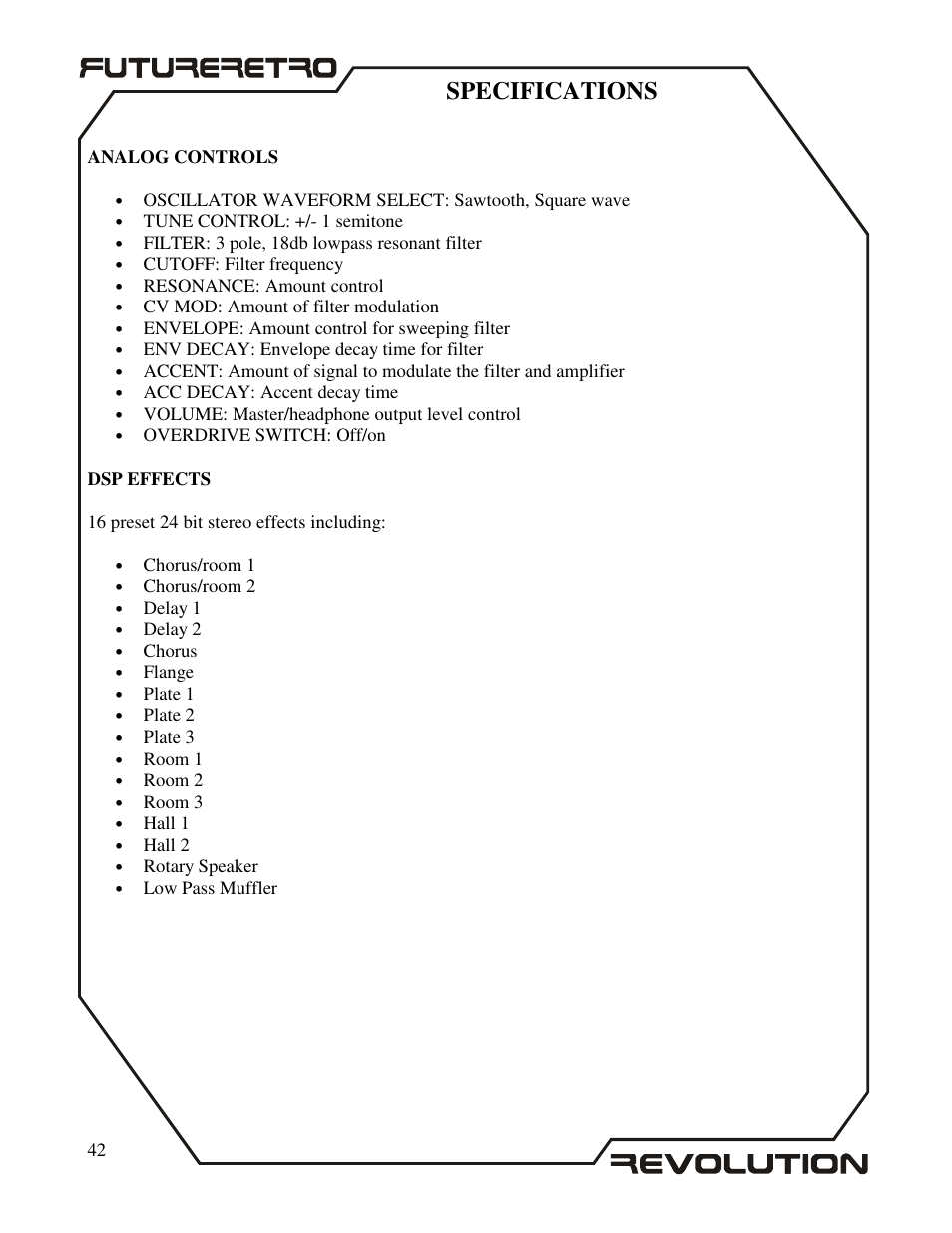 Specifications | Future Retro Revolution Owner Manual User Manual | Page 44 / 46