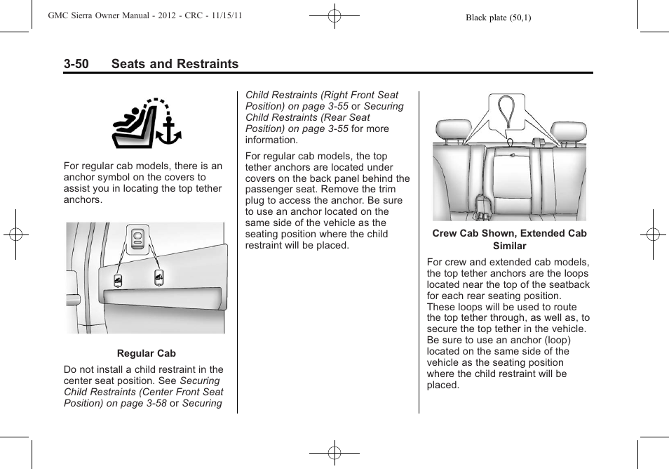 50 seats and restraints | GMC 2012 Sierra User Manual | Page 118 / 556