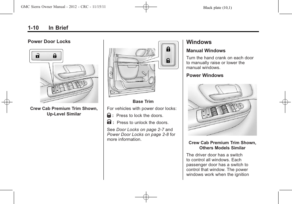 Windows, Windows -10, Radio(s) | GMC 2012 Sierra User Manual | Page 16 / 556