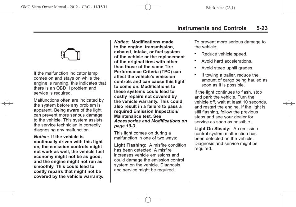 Instruments and controls 5-23 | GMC 2012 Sierra User Manual | Page 161 / 556
