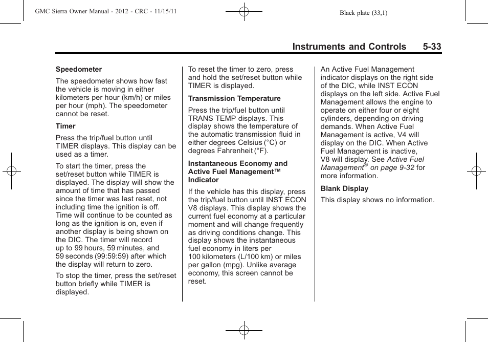 Instruments and controls 5-33 | GMC 2012 Sierra User Manual | Page 171 / 556