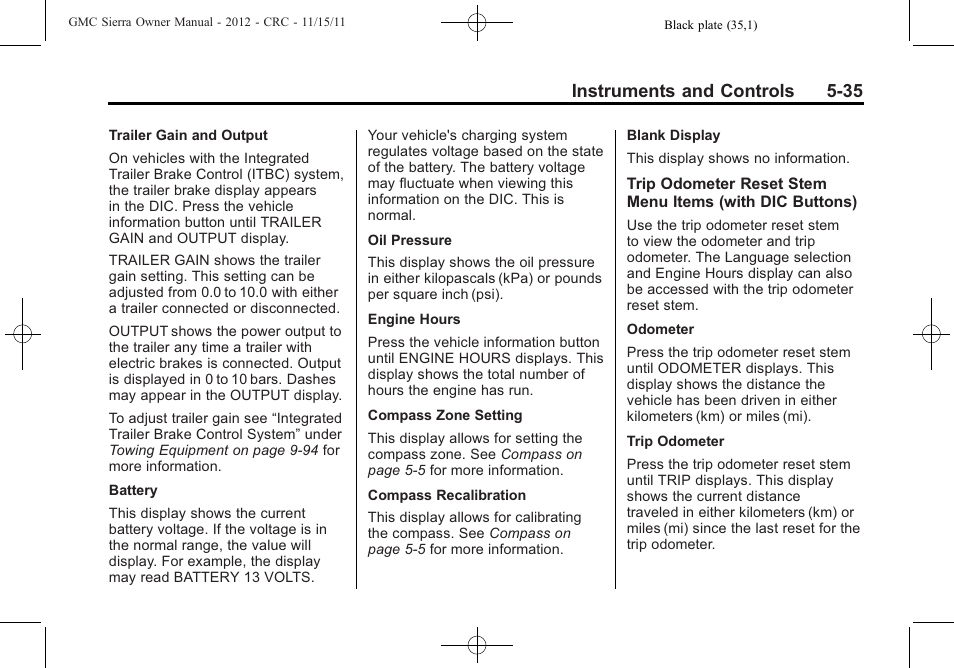Instruments and controls 5-35 | GMC 2012 Sierra User Manual | Page 173 / 556