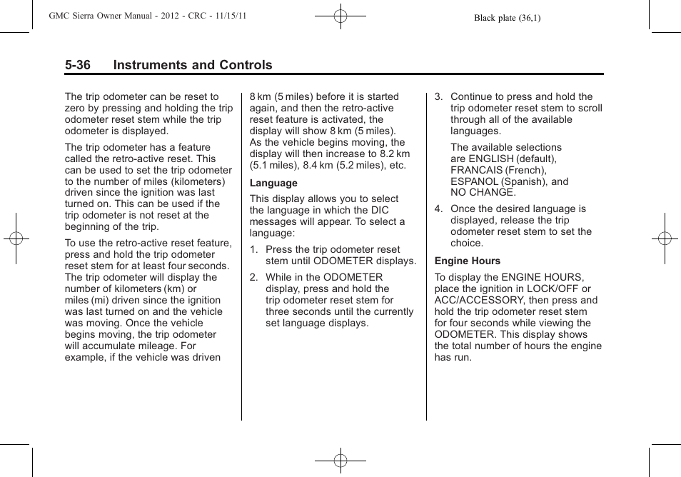 36 instruments and controls | GMC 2012 Sierra User Manual | Page 174 / 556