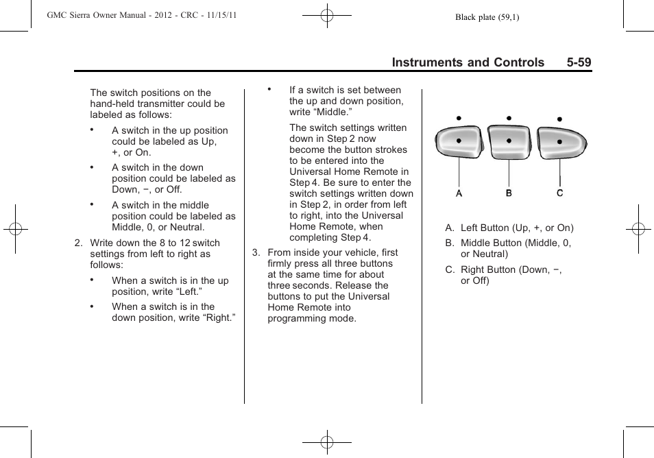 Instruments and controls 5-59 | GMC 2012 Sierra User Manual | Page 197 / 556