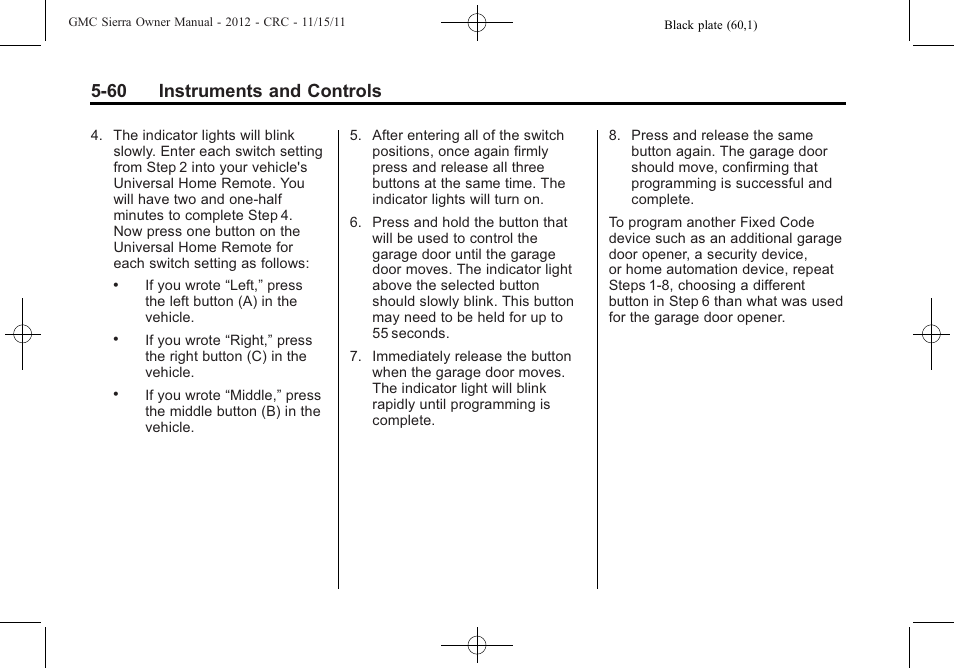 60 instruments and controls | GMC 2012 Sierra User Manual | Page 198 / 556
