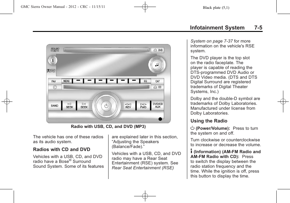 Infotainment system 7-5 | GMC 2012 Sierra User Manual | Page 215 / 556