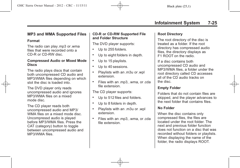 Infotainment system 7-25 | GMC 2012 Sierra User Manual | Page 235 / 556