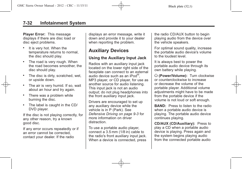 Auxiliary devices, Auxiliary devices -32, 32 infotainment system | GMC 2012 Sierra User Manual | Page 242 / 556