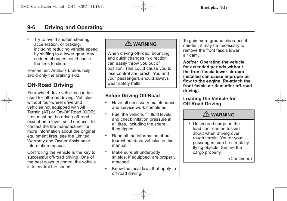 Off-road driving, Off-road driving -6, 6 driving and operating | GMC 2012 Sierra User Manual | Page 282 / 556