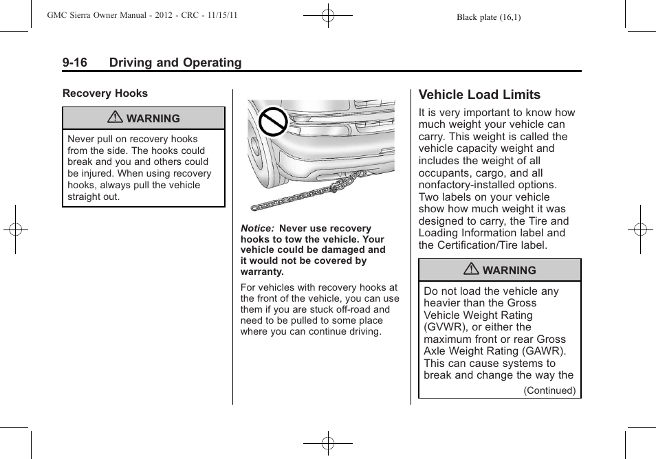 Vehicle load limits, Vehicle load limits -16, Drive | GMC 2012 Sierra User Manual | Page 292 / 556
