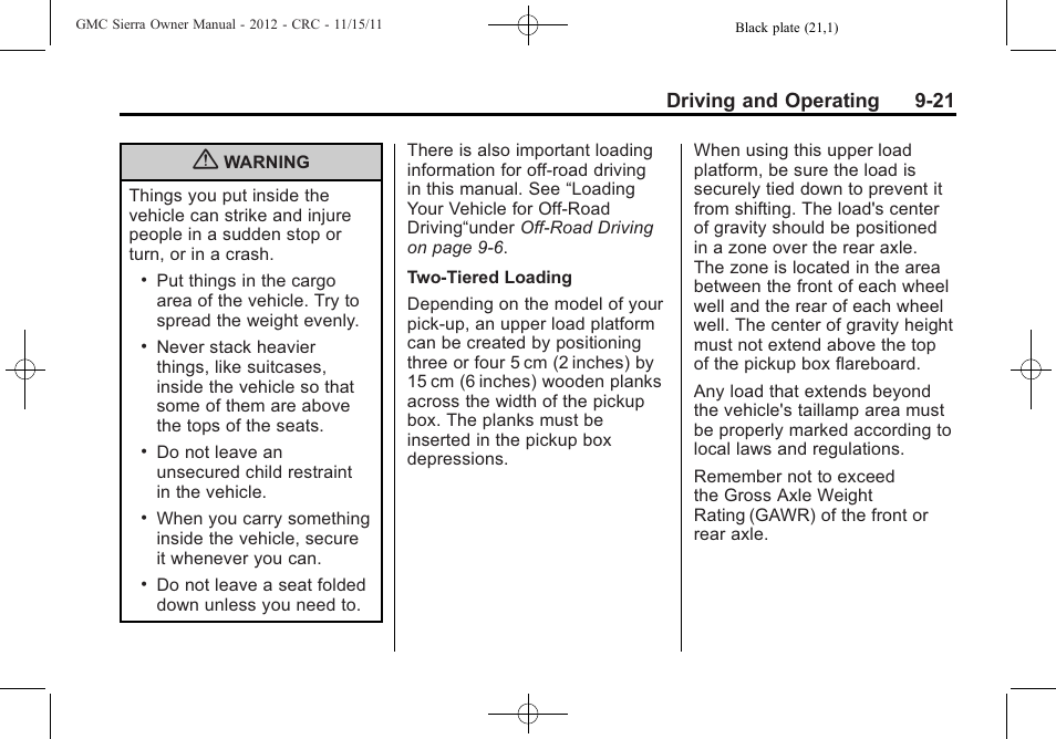 Driving and operating 9-21 | GMC 2012 Sierra User Manual | Page 297 / 556