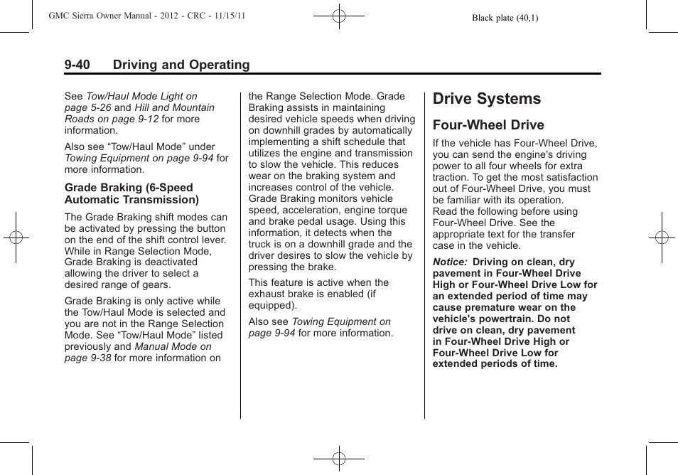 Drive systems, Four-wheel drive, Systems -40 | Four-wheel drive -40, Filling | GMC 2012 Sierra User Manual | Page 316 / 556
