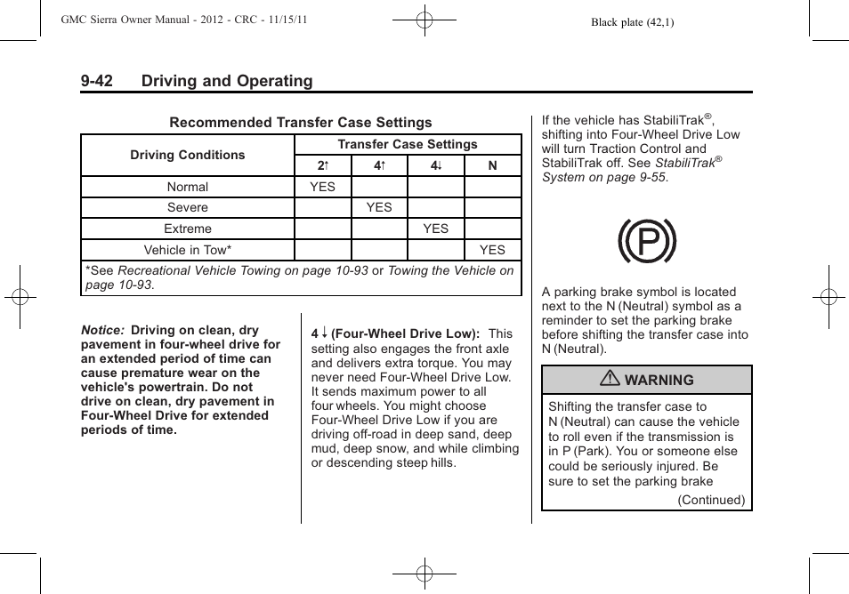 42 driving and operating | GMC 2012 Sierra User Manual | Page 318 / 556