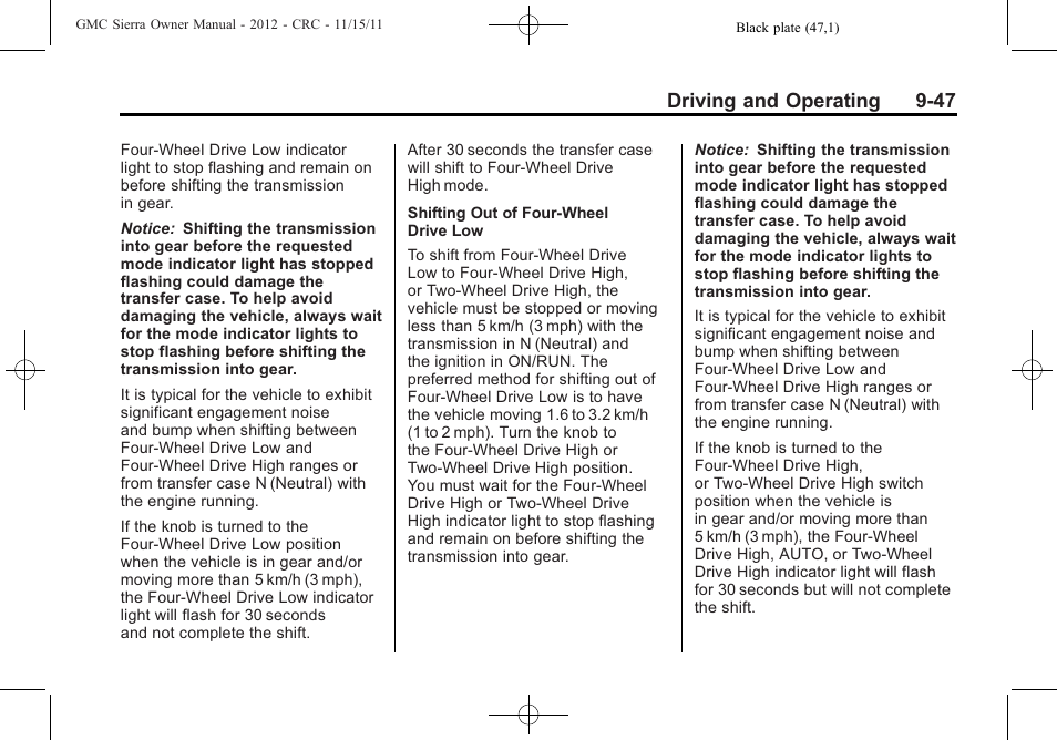 Driving and operating 9-47 | GMC 2012 Sierra User Manual | Page 323 / 556