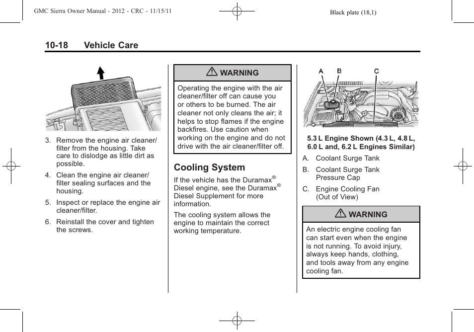 Cooling system, Cooling system -18 | GMC 2012 Sierra User Manual | Page 404 / 556