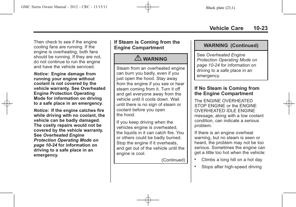 Vehicle care 10-23 | GMC 2012 Sierra User Manual | Page 409 / 556