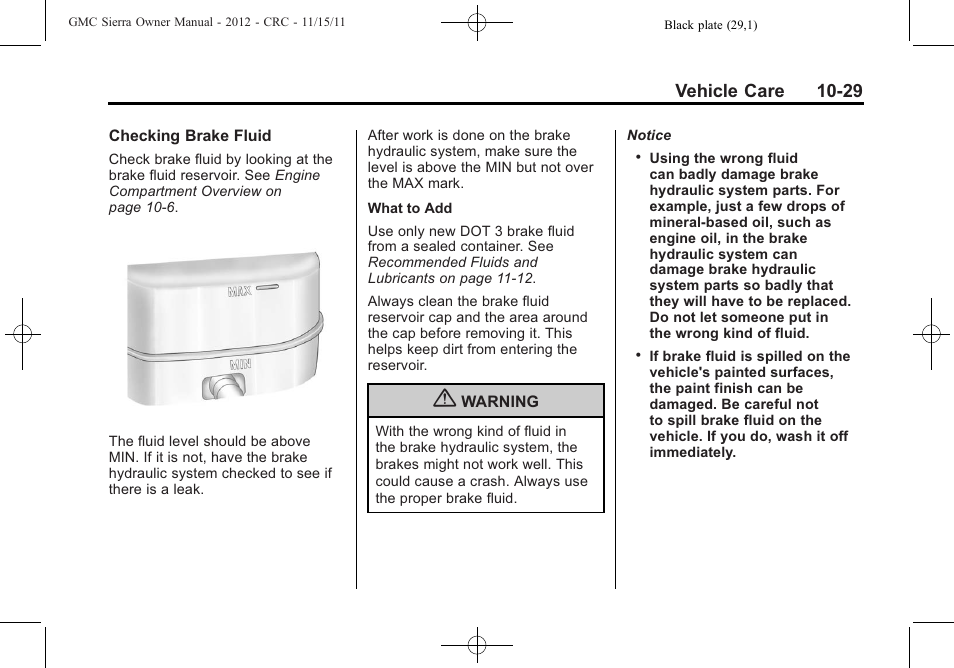 Vehicle care 10-29 | GMC 2012 Sierra User Manual | Page 415 / 556