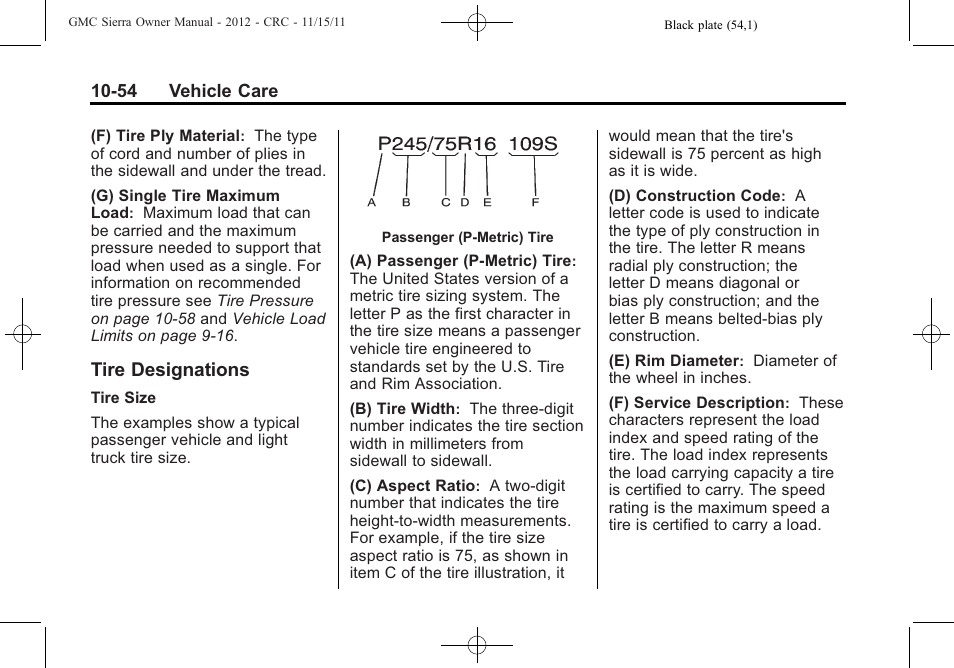Tire designations, Tire designations -54 | GMC 2012 Sierra User Manual | Page 440 / 556