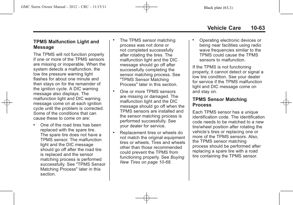 Vehicle care 10-63 | GMC 2012 Sierra User Manual | Page 449 / 556
