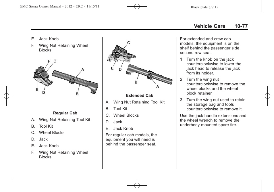 Vehicle care 10-77 | GMC 2012 Sierra User Manual | Page 463 / 556