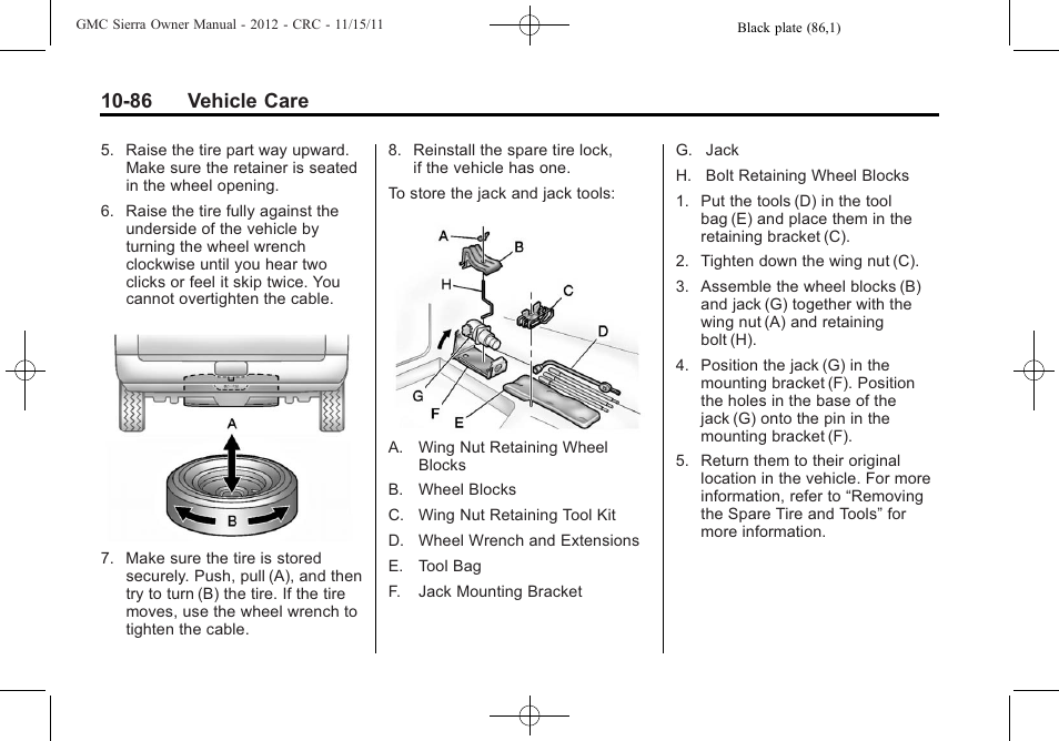 86 vehicle care | GMC 2012 Sierra User Manual | Page 472 / 556