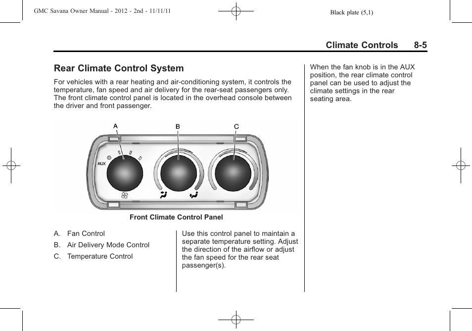 Rear climate control system, Rear climate control, System -5 | GMC 2012 Savana User Manual | Page 205 / 424