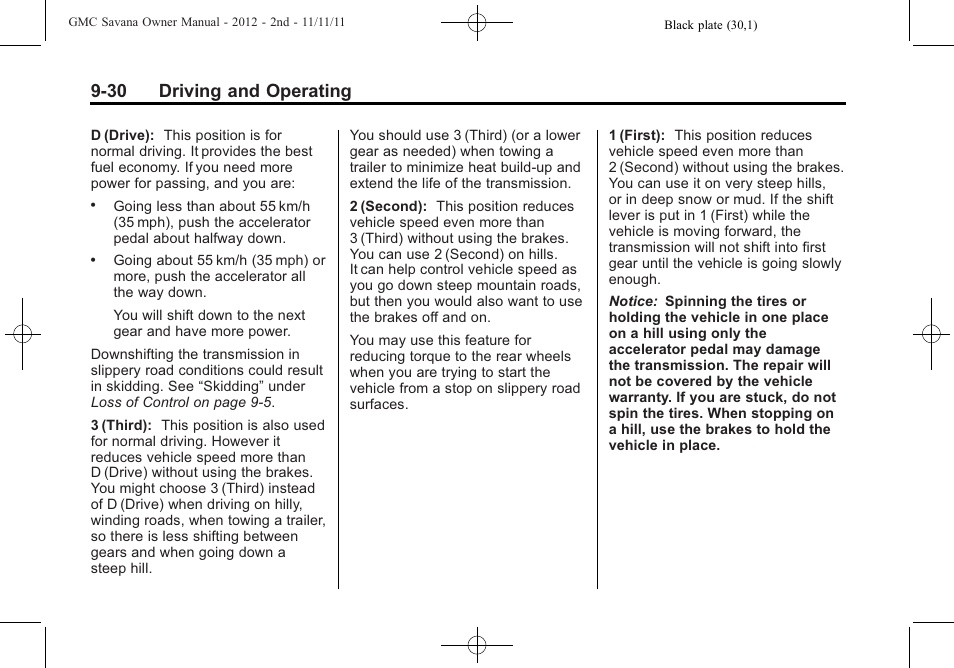 30 driving and operating | GMC 2012 Savana User Manual | Page 238 / 424